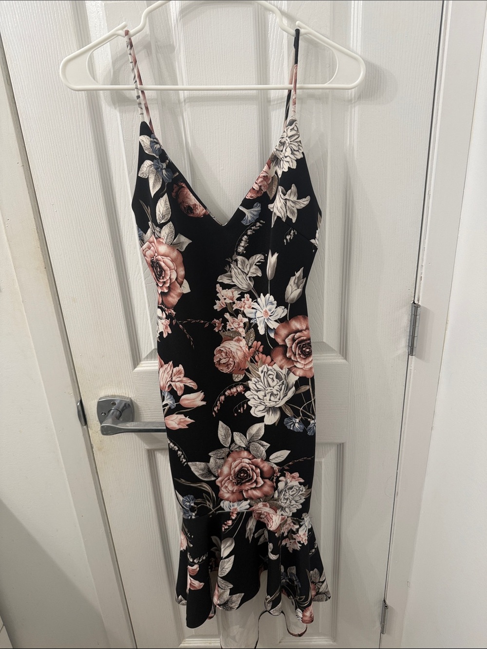 Floral V-Neck Spaghetti Strap Midi Dress in Black and Blush
